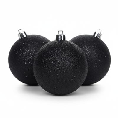 Kerstballen - 6x st - zwart - glitters - D8 cm - kunststof - kerstversiering