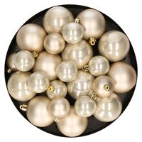 Kerstversiering kunststof kerstballen parel/champagne 6-8-10 cm pakket van 44x stuks