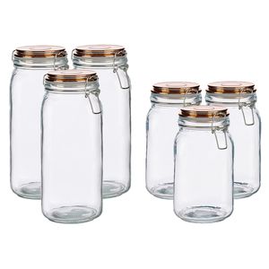 Set van 6x stuks luxe keuken voorraadpotten met klepdeksel koper 1500 ml en 2100 ml