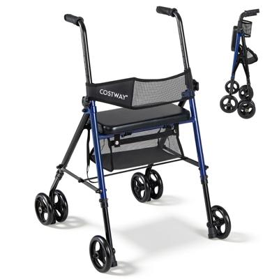 Vouwbare Rollator met Vier Wielen en Zitje 8-traps Hoogteverstelling