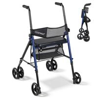 Vouwbare Rollator met Vier Wielen en Zitje 8-traps Hoogteverstelling