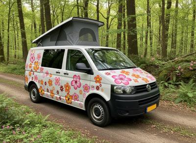 Caravan sticker vrolijke kleurrijke bloemen