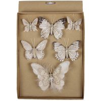 6x stuks decoratie vlinders op clip champagne 5, 8 en 12 cm   -