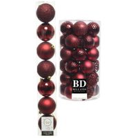 Kerstversiering kunststof kerstballen donkerrood 6-8 cm pakket van 51x stuks