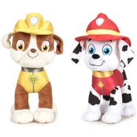 Paw Patrol knuffels set van 2x karakters Rubble en Marshall 27 cm   -