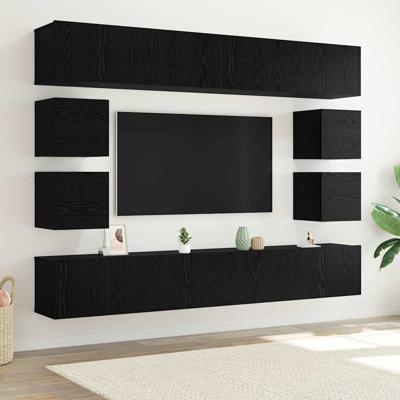 Tv-meubelset 8 pcs Zwart eiken 100 x 30 x 30 cm Bewerkt hout