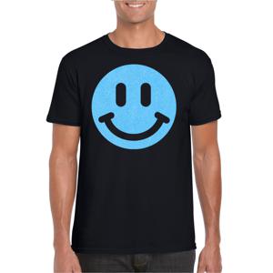 Verkleed T-shirt voor heren - smiley - zwart - carnaval/foute party - feestkleding