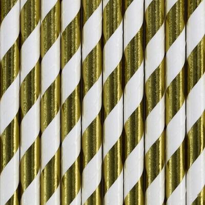 Gestreepte rietjes van papier - goud/wit - 10x stuks - Verjaardag party drinkrietjes