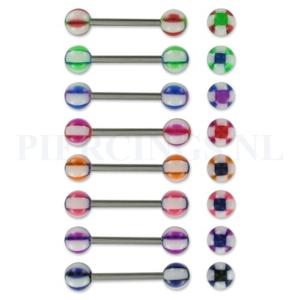 Tongpiercing geblokt blauw-paars