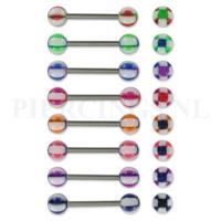 Tongpiercing geblokt blauw-paars