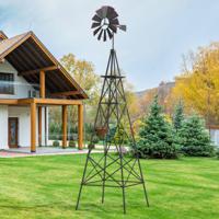 Winmolen Hoogte 253 cm Weerbestendige Windmolen van Metaal Tuindecoratie voor Tuin Erf en Boerderij (Grijs)