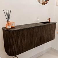 Toiletmeubel Mondiaz Joya Dlux | 111.6 cm | Meubelkleur Walnut | Faye wastafel Lava Wasbak Rechts | 1 kraangat