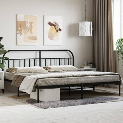 Bedframe met hoofdbord metaal zwart 193x203 cm