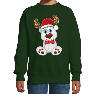 Kersttrui/sweater voor jongens/meisjes - Merry Christmas - groen - Kerst ijsbeer