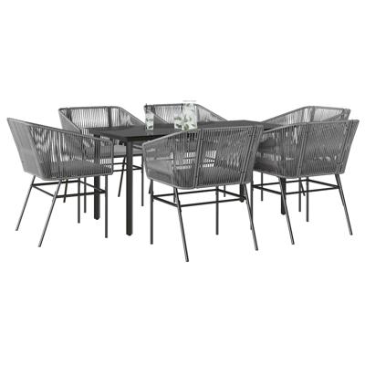 7-delige Tuinset met kussens poly rattan glas grijs