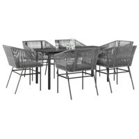 7-delige Tuinset met kussens poly rattan glas grijs