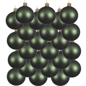 24x Glazen kerstballen mat donkergroen 6 cm kerstboom versiering/decoratie   -