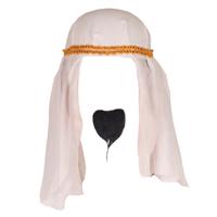 Carnaval verkleed hoed voor een Arabier/Sjeik - hoofddoek wit - heren- met zwart baardje - thumbnail