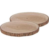 Grote woondecoratie ronde boomschijf - 2x - D40 cm - Paulowna hout