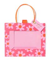 HEMA Cadeautas 24x20x11cm bloemenprint met venster roze/oranje