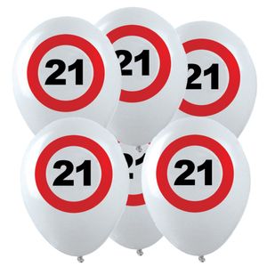 48x Leeftijd verjaardag ballonnen met 21 jaar stopbord opdruk 28 cm