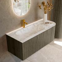 Badmeubel Mondiaz Kurve-Dlux | 115 cm cm | Meubelkleur Shadow | Wastafelkleur Glace | Solid surface | Wasbak links zijde spoelbak | 1 kraangat