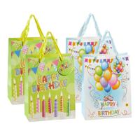Verjaardag giftbag/cadeautasje - 4x stuks - groen/blauw - happy birthday - 17 x 23 cm