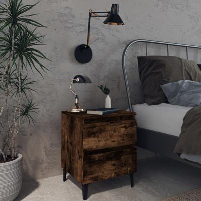 Nachtkastje met metalen poten 40x35x50 cm gerookt eikenkleurig