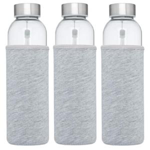 Glazen waterfles/drinkfles - 3x stuks - softshell bescherm hoes grijs - 500 ml - Sportfles - Bidon