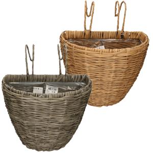 Set van 2x stuks balkonmanden/plantenmanden/plantenbakken grijs en bruin rotan 42 cm