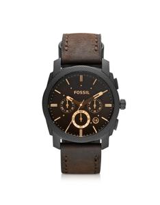 Fossil Heren FS4656 bruin lederen analoog quartz horloge met bruine wijzerplaat