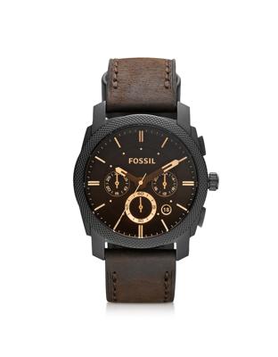 Fossil Heren FS4656 bruin lederen analoog quartz horloge met bruine wijzerplaat