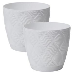 Form Plastic Plantenpot/bloempot New Age - 2x - kunststof - ivoor wit - D15 x H14 cm - met schotel