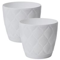 Form Plastic Plantenpot/bloempot New Age - 2x - kunststof - ivoor wit - D15 x H14 cm - met schotel