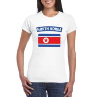 T-shirt met Noord Koreaanse vlag wit dames - thumbnail