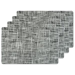 Placemats gestreept - 6x - kunststof - 44 x 29 cm - zwart - abstract