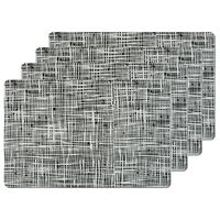 Placemats gestreept - 6x - kunststof - 44 x 29 cm - zwart - abstract