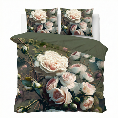 Dekbedovertrek White Roses - Lits-Jumeaux (240x220 Cm) - Groen & Meerkleurig Microvezel - Bloemen - Pure - Dekbed-Discounter.nl