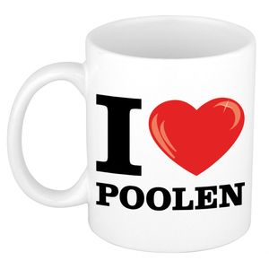 I Love Poolen cadeau mok / beker wit met hartje 300 ml