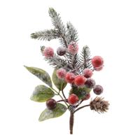 Kerststukje instekertjes - bessen/sneeuw - groen/rood - 20 cm