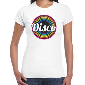 Disco verkleed t-shirt voor dames - disco - wit - jaren 80/80's - carnaval/foute party