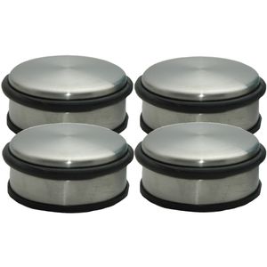 Set van 4x stuks RVS deurstopper rond 11,5 x 6 cm