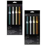 Herbruikbare rietjes Ananas - 8x stuks - glas - met borsteltje - 20 cm