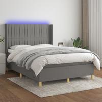 Boxspring met matras en LED stof donkergrijs 140x190 cm