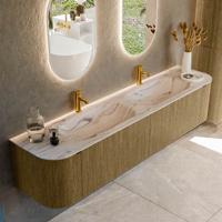 Badmeubel Mondiaz Kurve-Dlux | 200 cm | Meubelkleur Dusk | Wastafelkleur Nata | Solid surface | Wasbak beide zijden spoelbak | 2 kraangaten