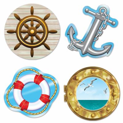 Maritiem thema wanddecoratie - 4x stuks - 33 cm - Boten/scheepvaart versiering