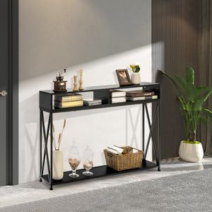 Consoletafel met Open Schap en Etalen Frame 120 x 23 x 79 cm Zwart/Wit/Rustiek Bruin