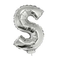 Folieballon letter S - 41 cm - zilver - feestdecoratie - versiering