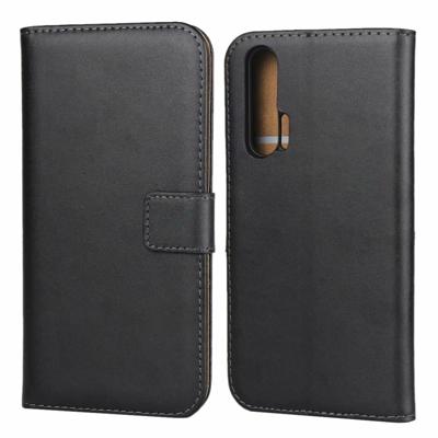 Lederen horizontale Flip holster voor Huawei Honor 20 Pro met magnetische sluiting en beugel en kaartsleuf en portemonnee (zwart)