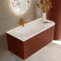 Badmeubel Mondiaz Kurve-Dlux | 105 cm cm | Meubelkleur Ruby | Wastafelkleur Opalo | Solid surface | Wasbak links zijde spoelbak | 1 kraangat